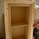 <p>timber shelve unit to slot in to old fireplace opening.</p>